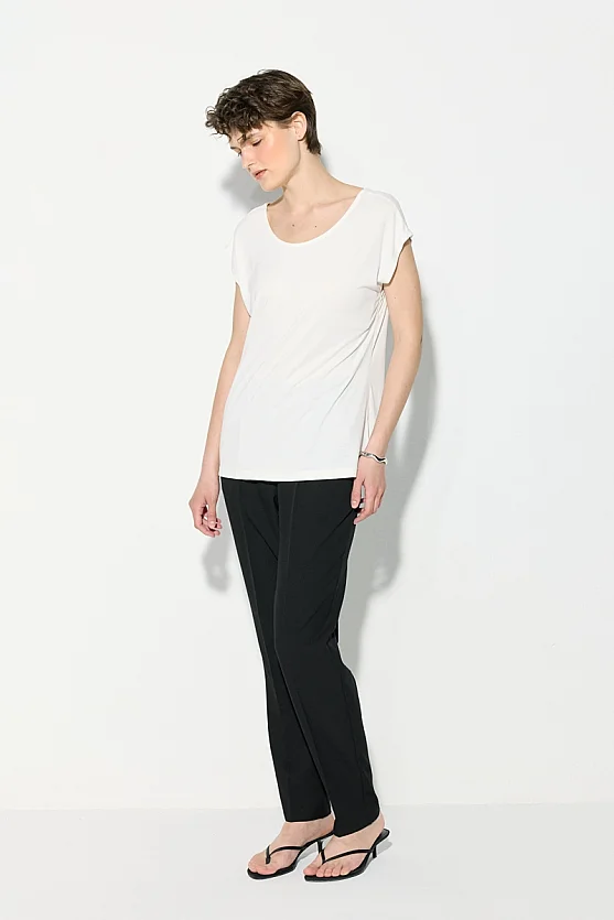 Modal Knit Blouse with V-Back Neckline - White - 2