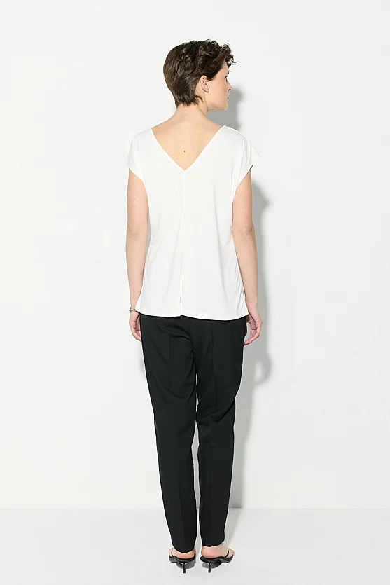 Modal Knit Blouse with V-Back Neckline - White - Gusto