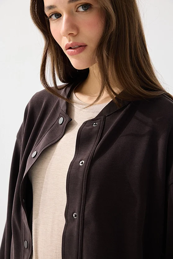 Modal Knit Bomber Jacket - Brown - 5