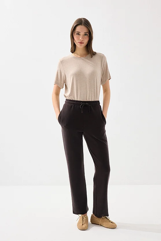 Modal Knit Straight Leg Sweatpants - Brown - 1