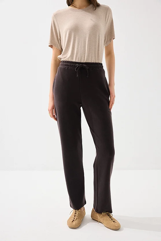 Modal Knit Straight Leg Sweatpants - Brown - 2
