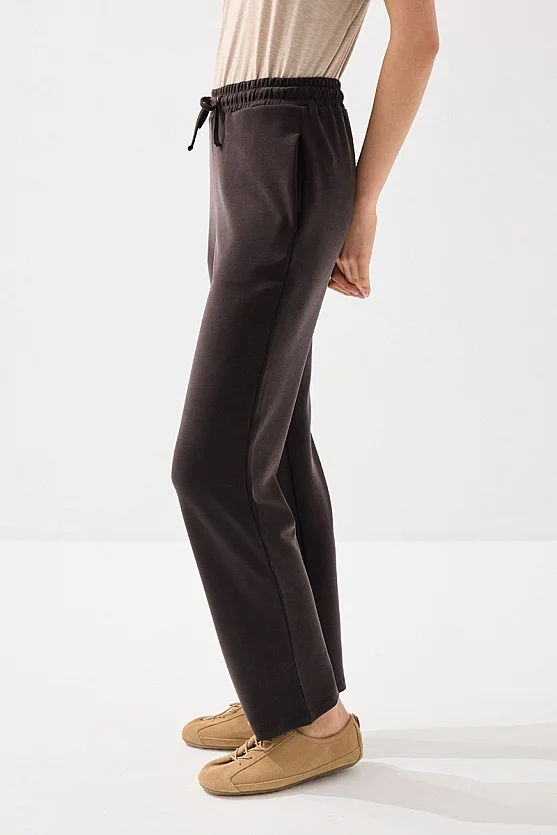 Modal Knit Straight Leg Sweatpants - Brown - Gusto