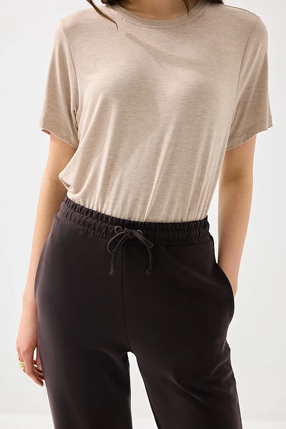 Modal Knit Straight Leg Sweatpants - Brown - 5