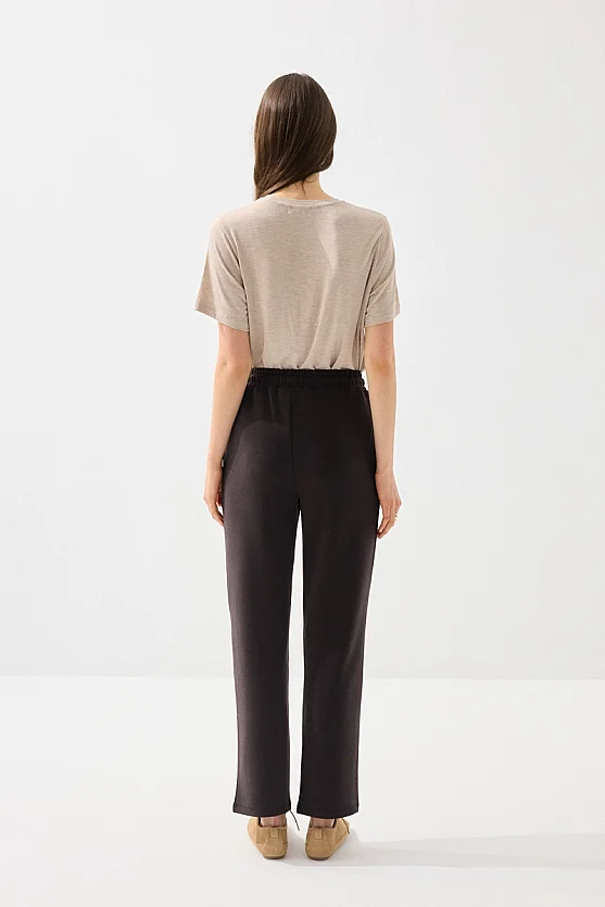 Modal Knit Straight Leg Sweatpants - Brown - Gusto