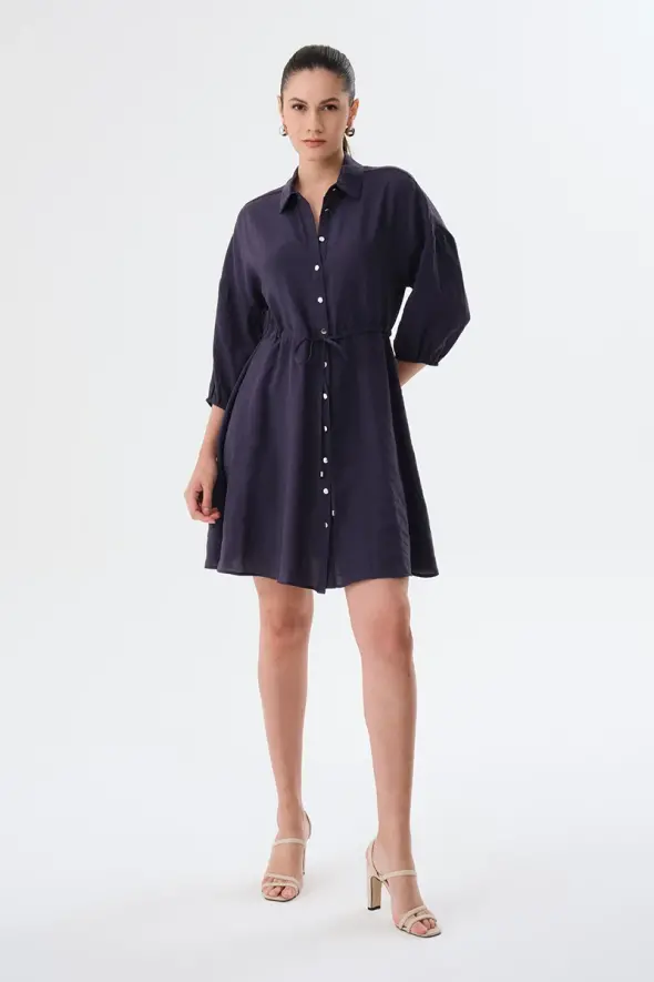 Modal Shirt Dress - Navy Blue - 3
