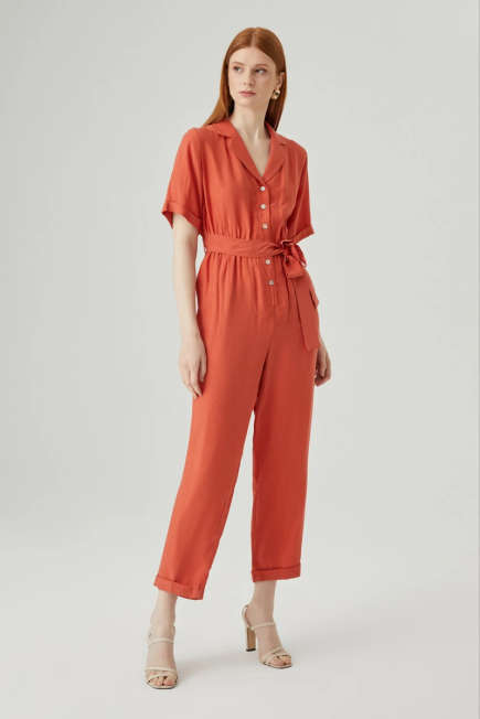 Mono Neck Belted Jumpsuit - Brick Brick-red