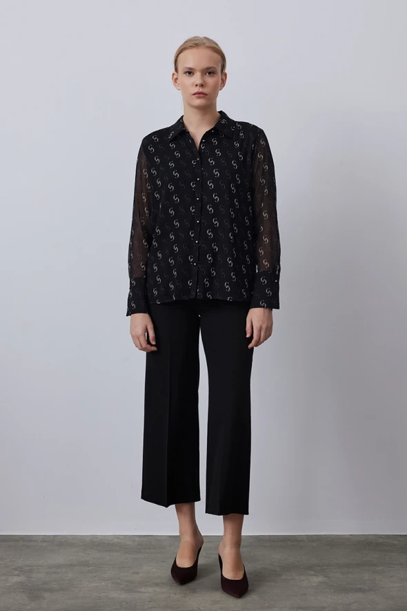 Monogram Chiffon Shirt - Black - 1