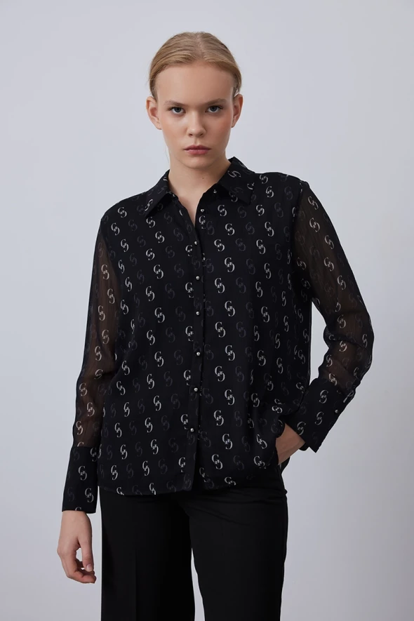 Monogram Chiffon Shirt - Black - 2