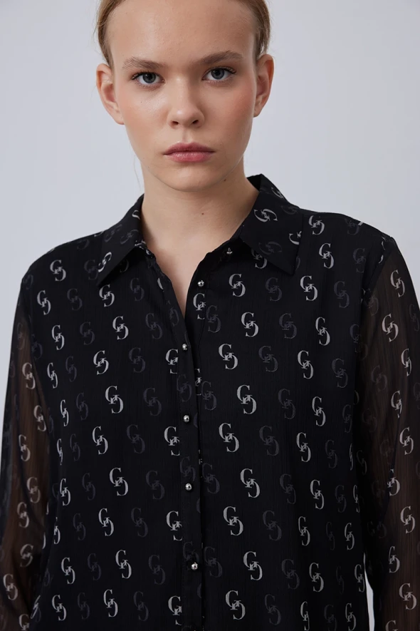 Monogram Chiffon Shirt - Black - 3