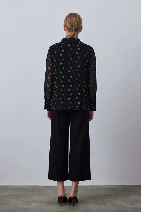 Monogram Chiffon Shirt - Black - 4