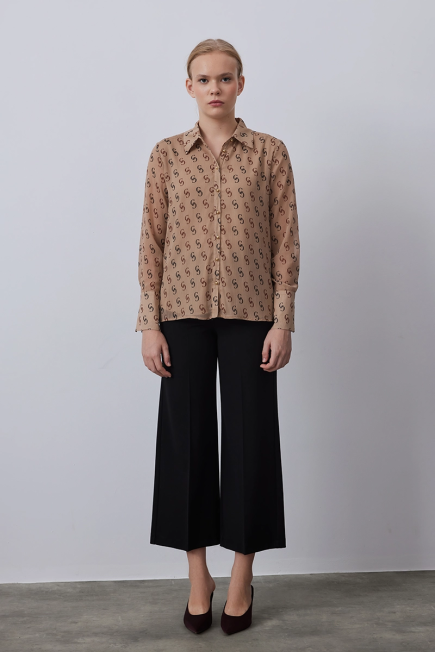 Monogram Chiffon Shirt - Camel Camel