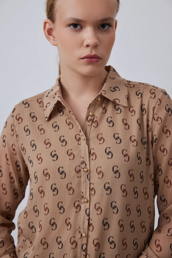 Monogram Chiffon Shirt - Camel - 3