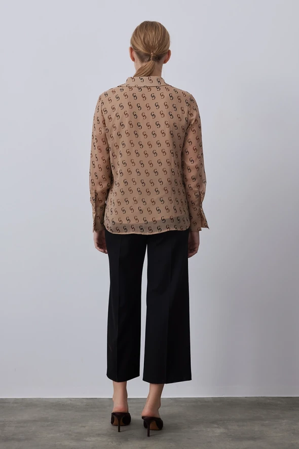 Monogram Chiffon Shirt - Camel - 4