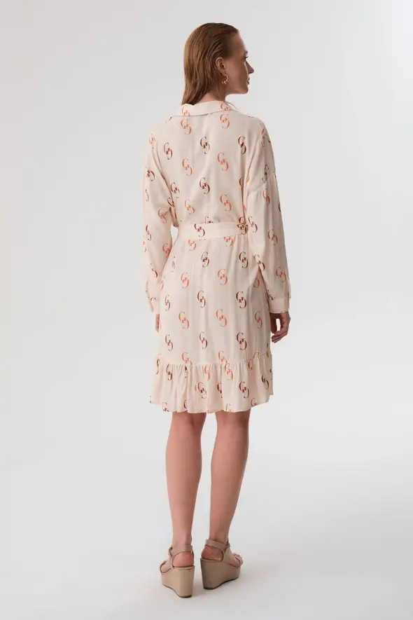 Monogram Patterned Shirt Dress - Terracotta - 5