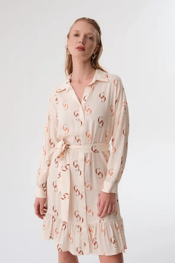 Monogram Patterned Shirt Dress - Terracotta - 2