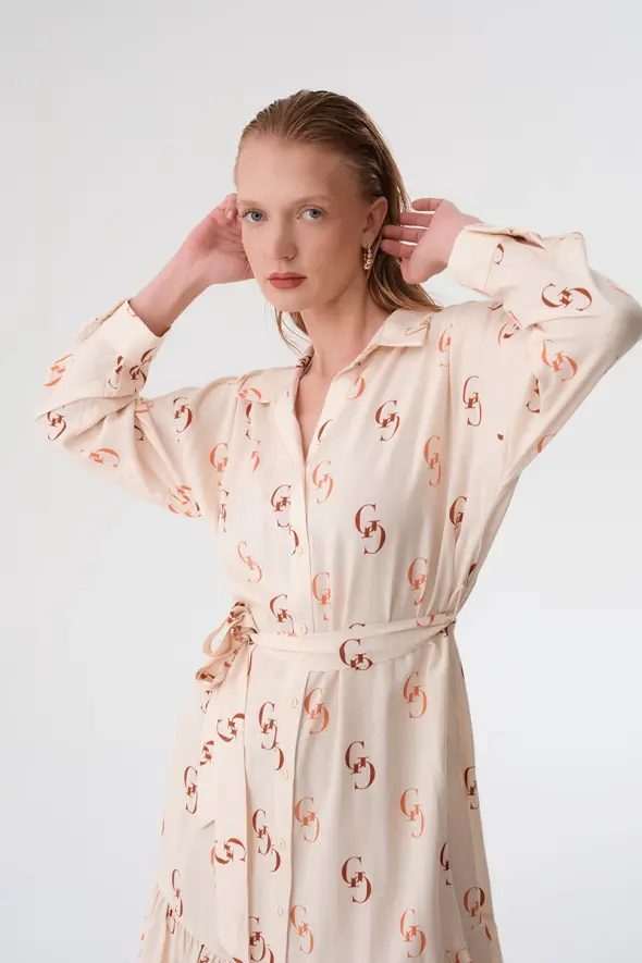 Monogram Patterned Shirt Dress - Terracotta - 3