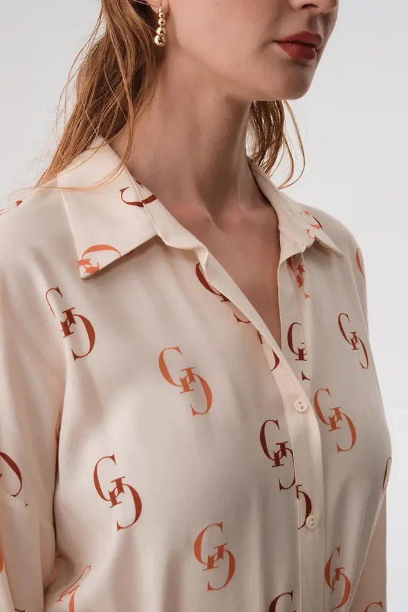 Monogram Patterned Shirt Dress - Terracotta - 4