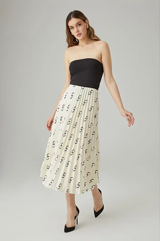 Monogram Pleated Skirt - Ecru - 1