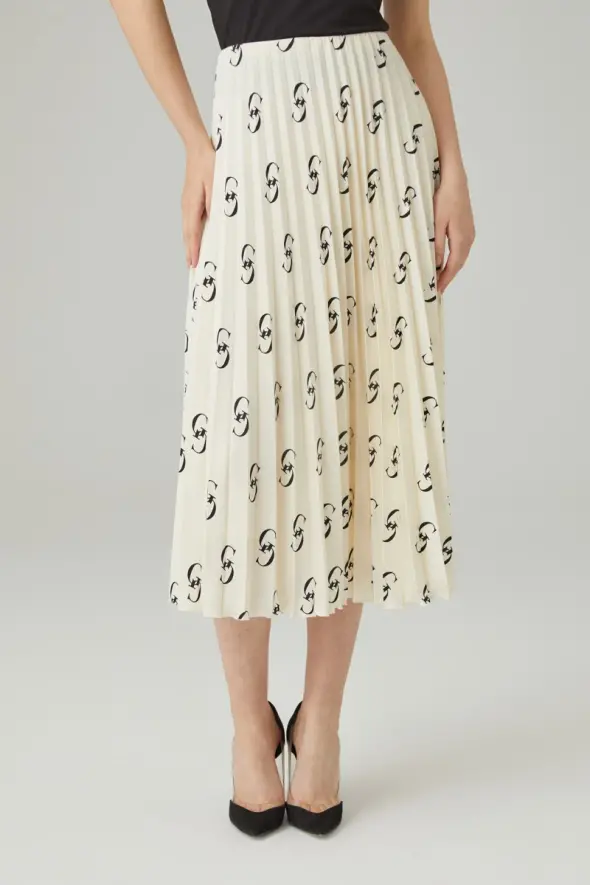 Monogram Pleated Skirt - Ecru - 1