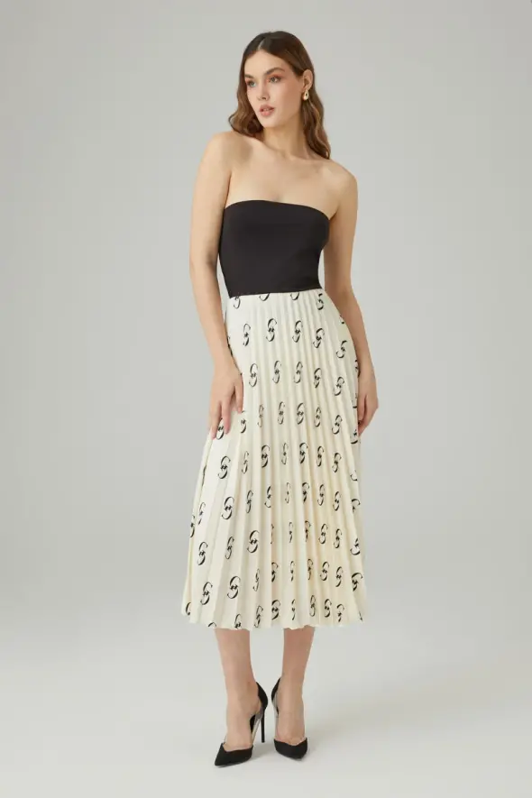 Monogram Pleated Skirt - Ecru - 3