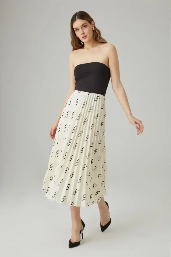 Monogram Pleated Skirt - Ecru - 2