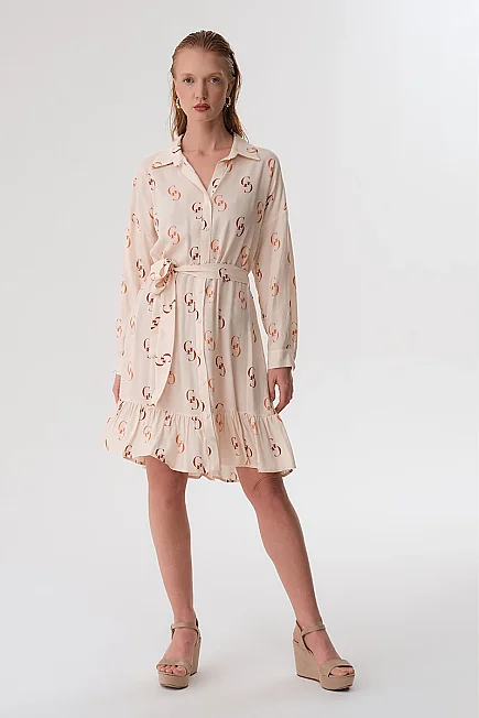 Monogram Print Shirt Dress - Brick - Gusto