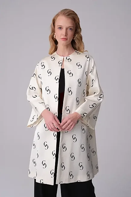 Monogram Satin Kaftan - Ecru - Gusto