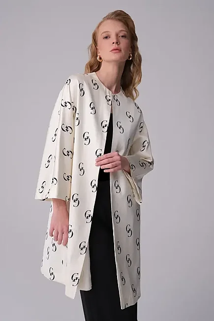 Monogram Satin Kaftan - Ecru - Gusto