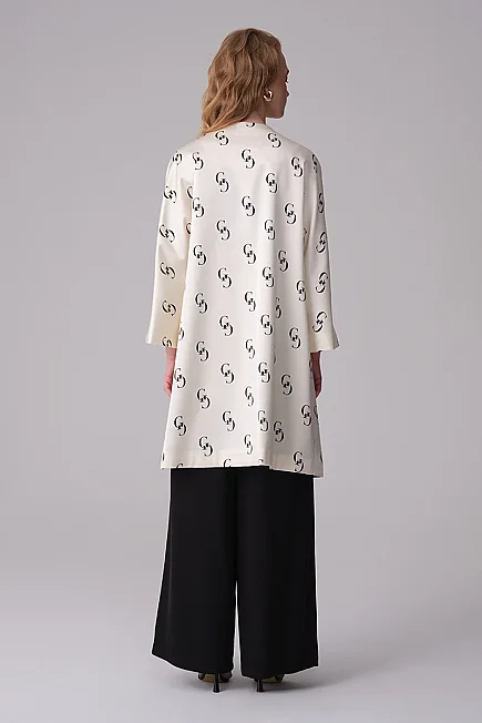 Monogram Satin Kaftan - Ecru - Gusto