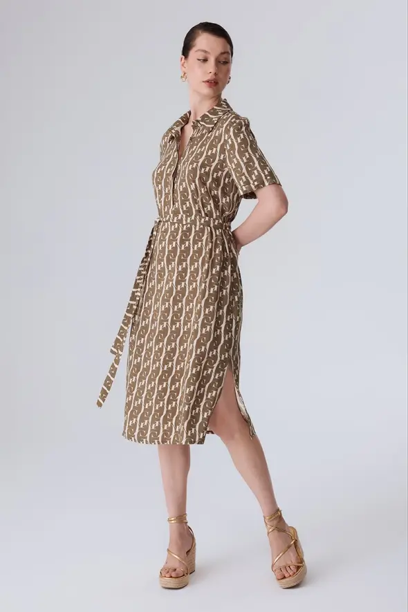 Monogram Shirt Dress - Khaki - 2