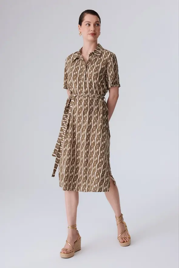 Monogram Shirt Dress - Khaki - 3