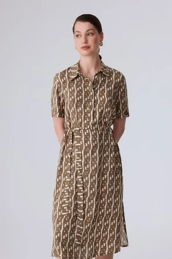 Monogram Shirt Dress - Khaki - 4