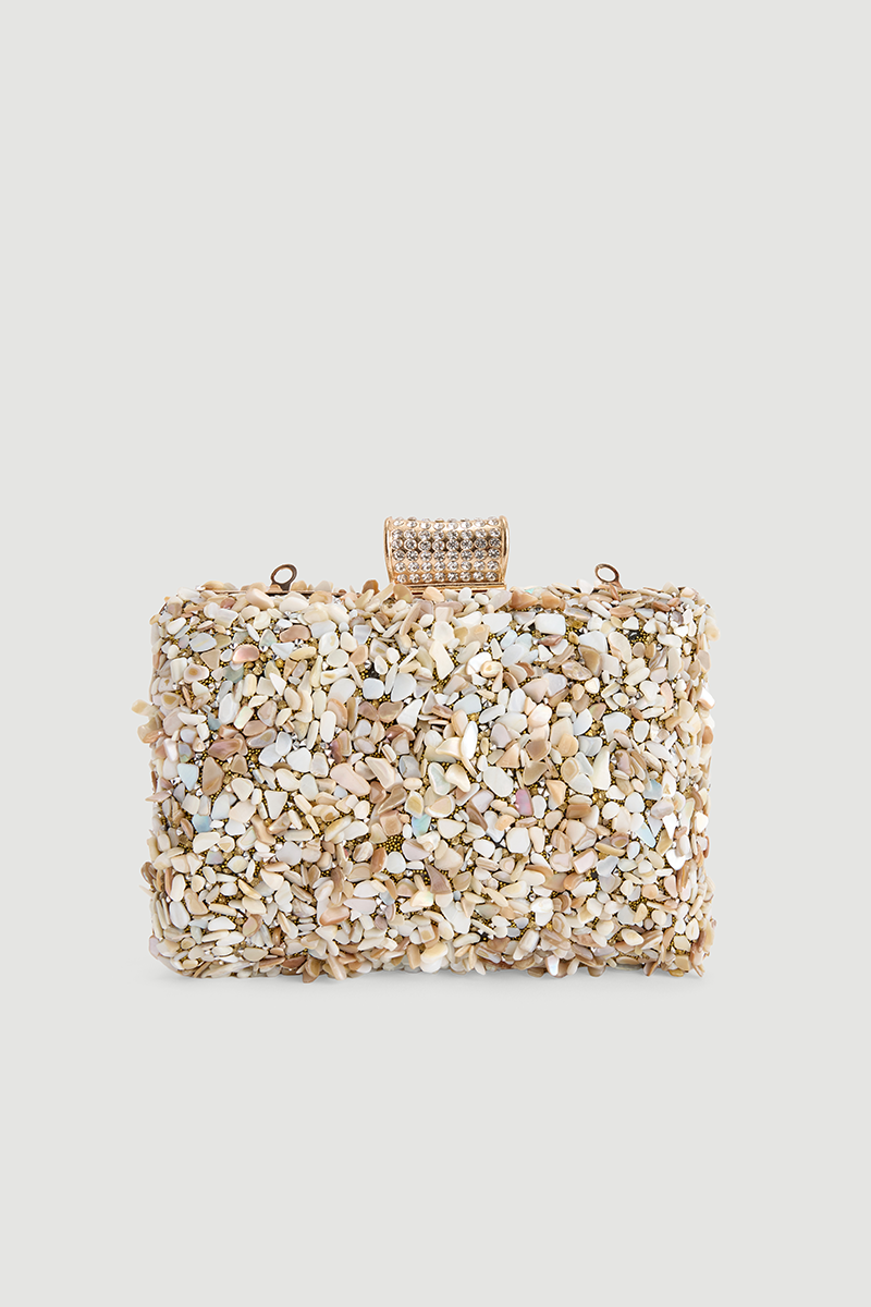 Mother-of-Pearl Stone Evening Clutch Bag - Gold - Gusto