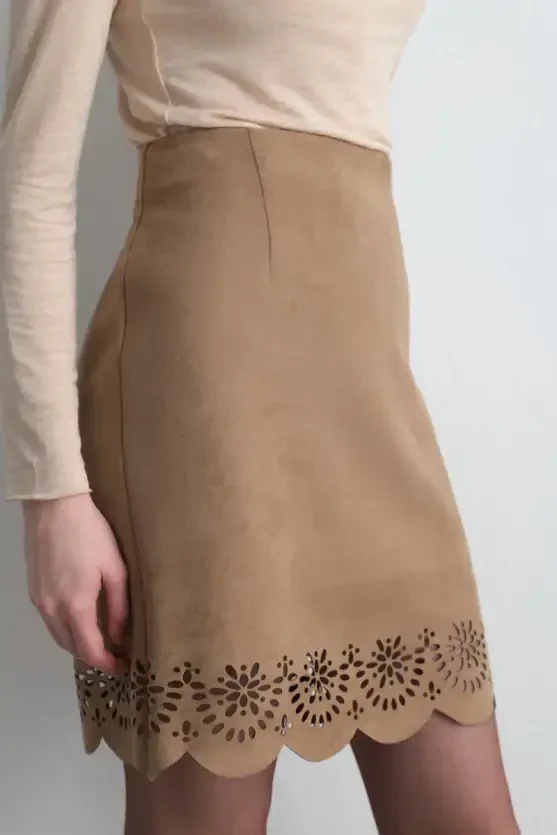 Motifed Suede Skirt - Camel - Gusto