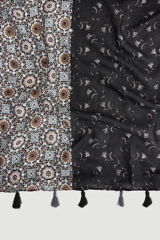 Multi-Pattern Shawl - Black - 2