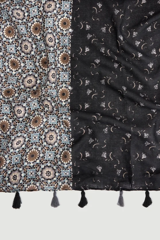 Multi Pattern Shawl Black - 2