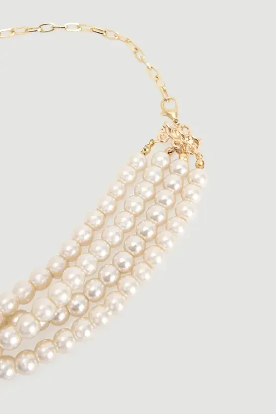 Multi Pearl Necklace - White - 3
