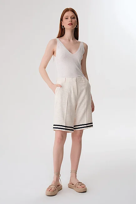 Nautical Detail Bermuda Shorts - Ecru - 4