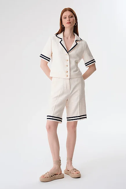 Nautical Detail Bermuda Shorts - Ecru - 5