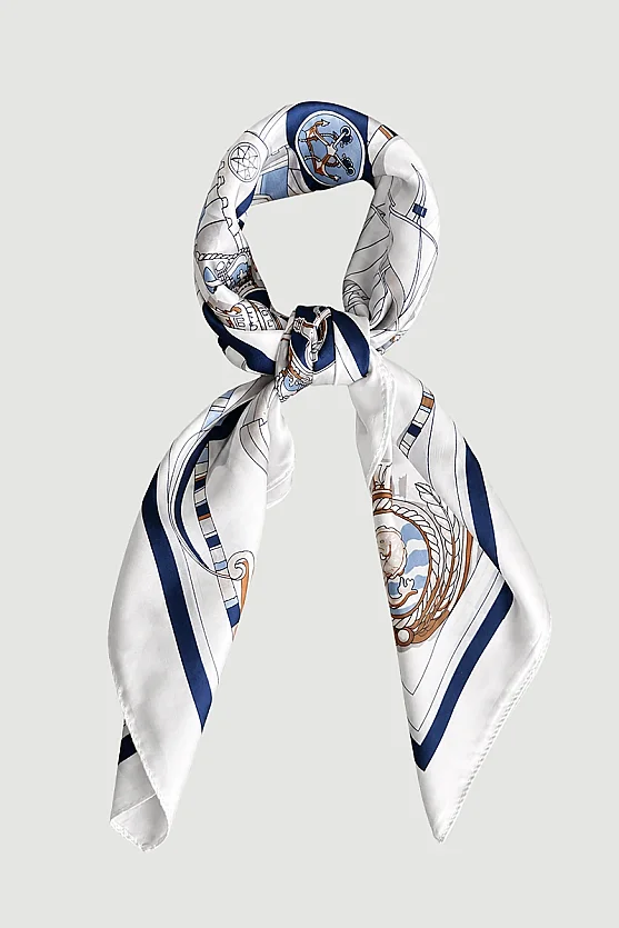 Nautical Print Scarf - Navy Blue - 1