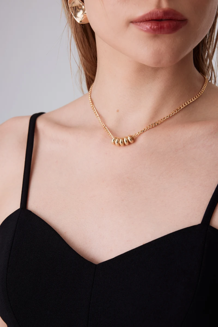 Necklace with Cylinder Ring - Gold Gold