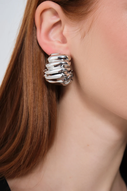 Notched Embellished Earrings - Silver Silver