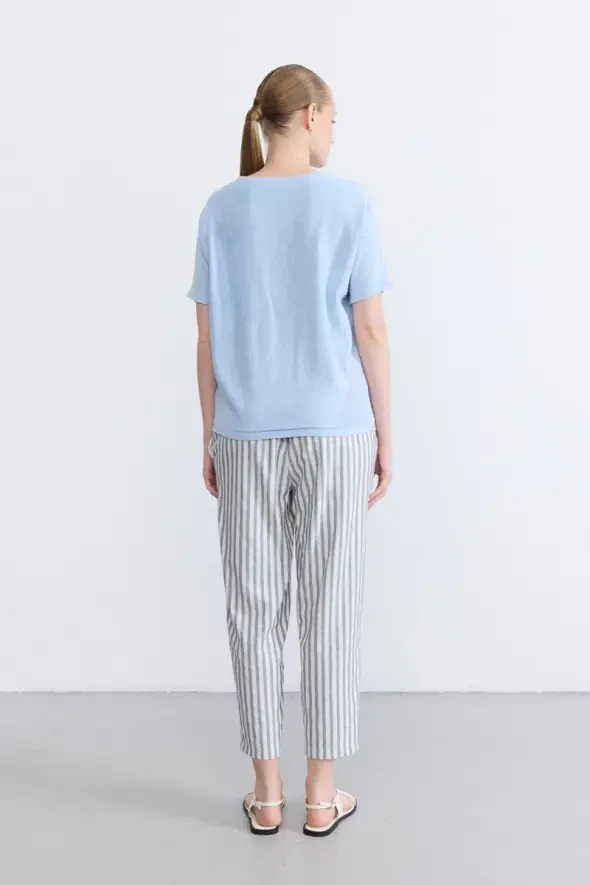 Off-Shoulder Cotton Knit Blouse - Blue - 4