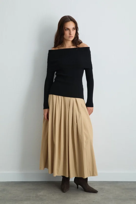 Off Shoulder Knit Blouse Black - 3