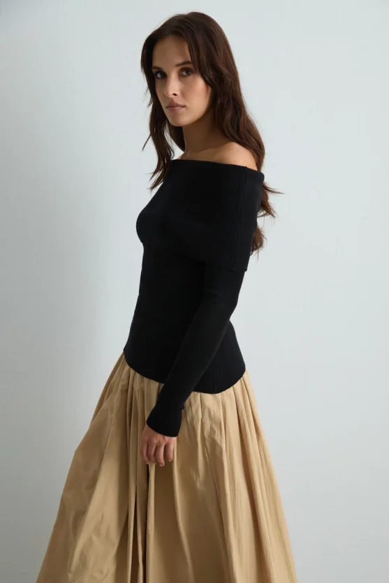 Off Shoulder Knit Blouse Black - Gusto