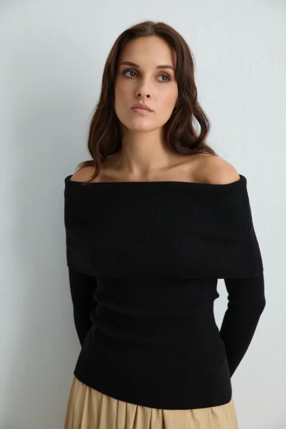 Off Shoulder Knit Blouse Black - Gusto