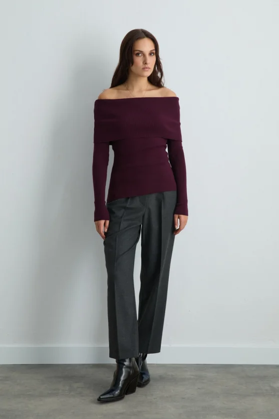 Off Shoulder Knit Blouse Plum - Gusto