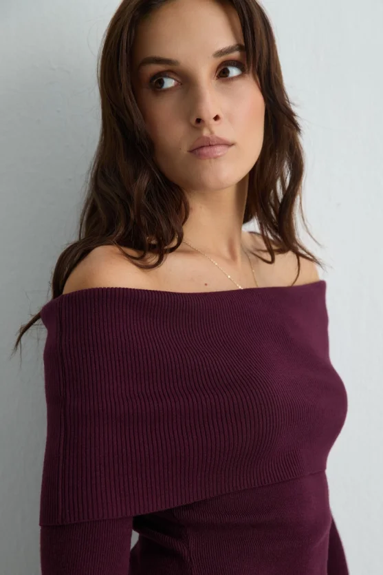 Off Shoulder Knit Blouse Plum - Gusto