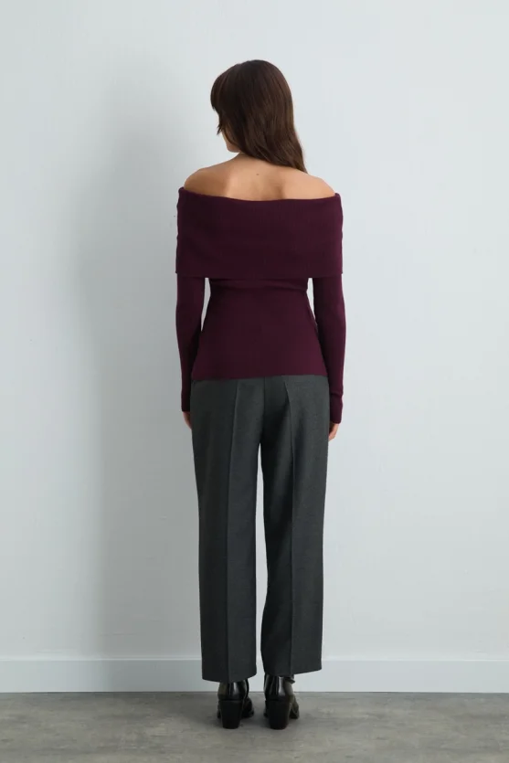 Off Shoulder Knit Blouse Plum - 5