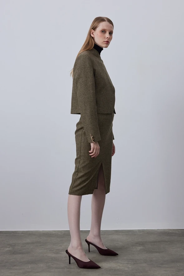 One Button Short Jacket - Khaki - 5